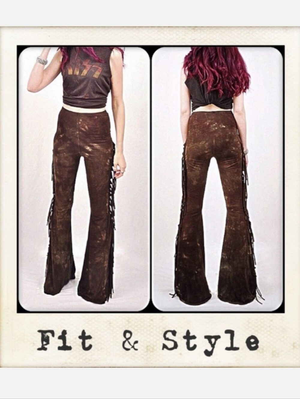 Purple And Black Tie Dye Fringe Flare Bell Bottom Pants Tie Dyed Festival - Picture 2 of 4